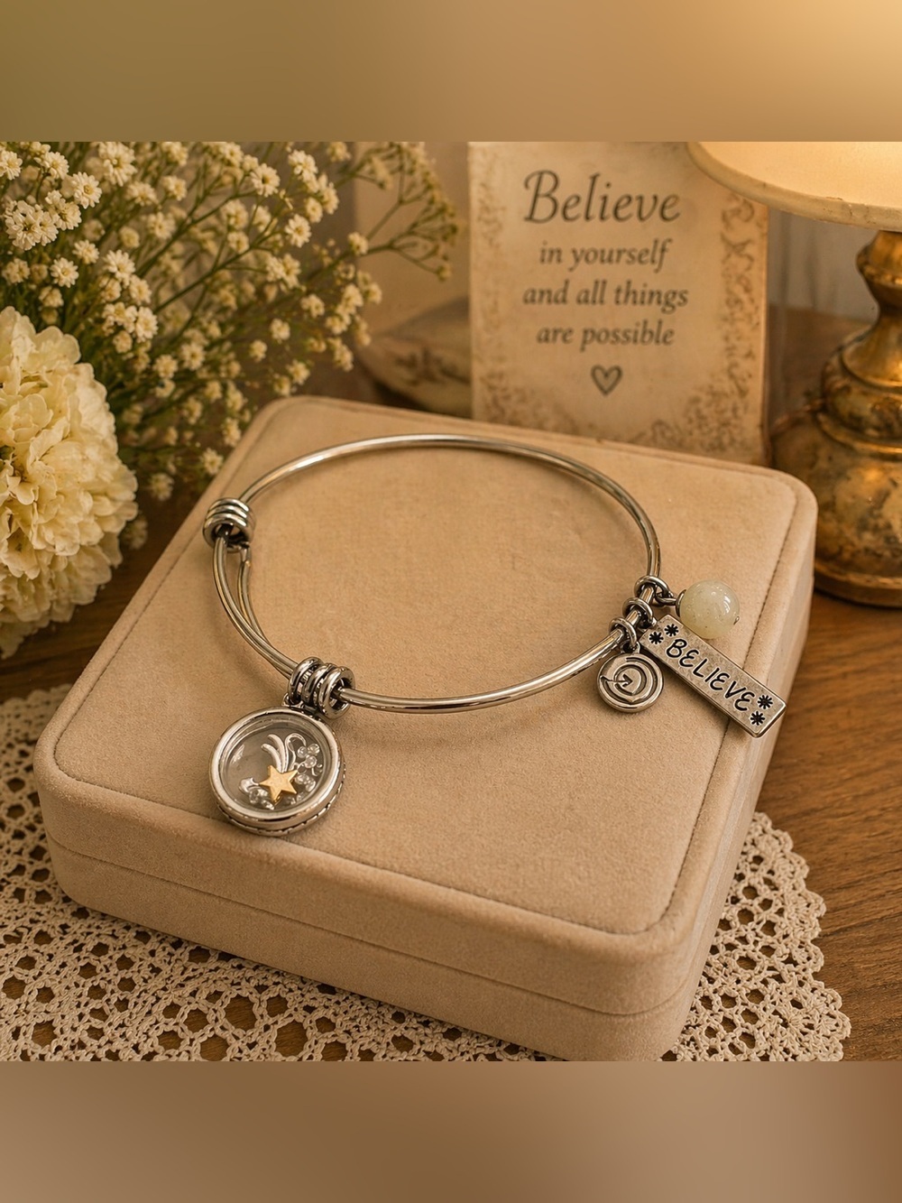 Bracelet Silver Bangle with Charms